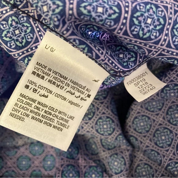 Tasso Elba Men's L Large 16 16 1/2 100% Cotton Blue Geometric Print Button Shirt - Picture 7 of 9